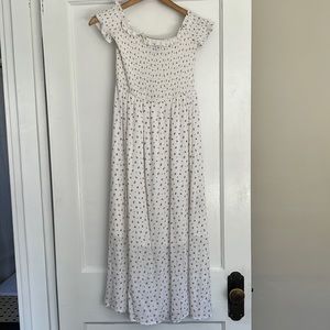 White and Yellow Floral Smocked Off the Shoulder Maxi Dress